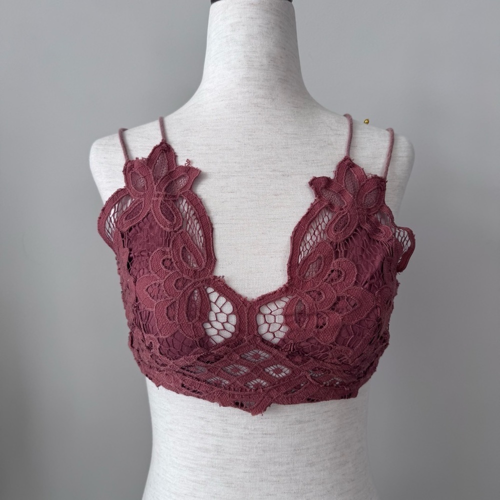 Free People Adella Bralette Smocked Back and Lace - Coral - Picture 7 of 8